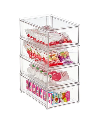 mDesign Plastic Stackable Kitchen Storage Organizer with Drawer - 4 Pack, Clear, Usa Made