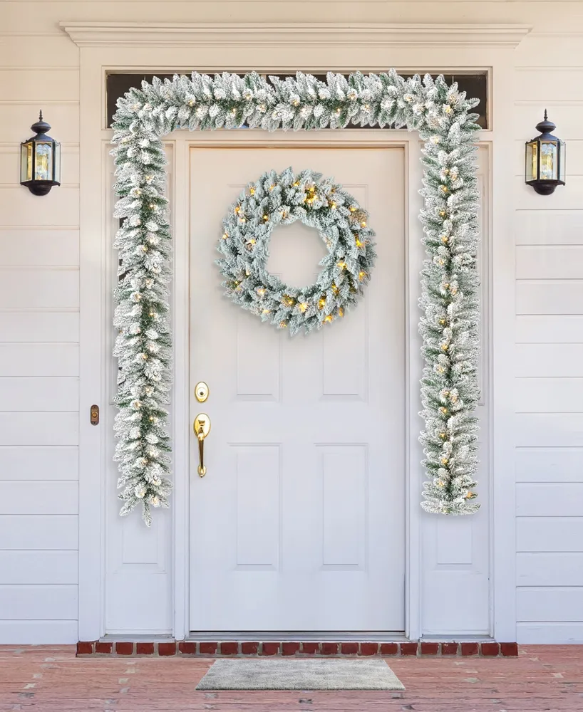 Glitzhome 2 Pack 6' Pre-Lit Snow Flocked Christmas Garl and, with 35 Warm White light-emitting diode Lights and Timer