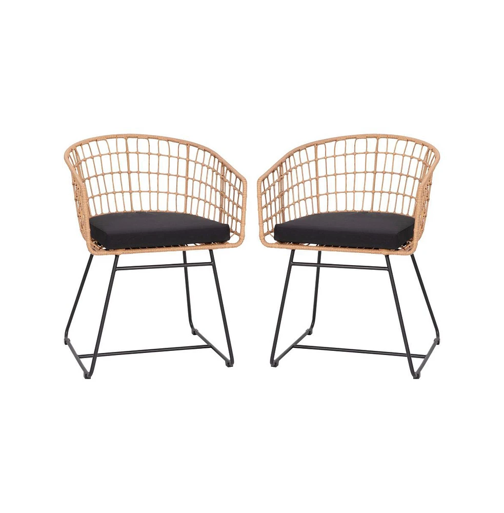 Emma+Oliver Ari Set Of Two All-Weather Faux Rattan Rope Chairs With Padded Cushions For Indoor And Outdoor Use