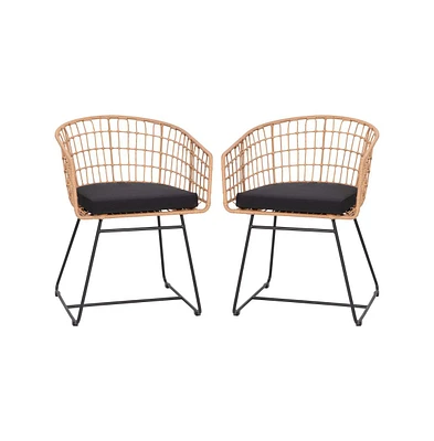 Emma+Oliver Ari Set Of Two All-Weather Faux Rattan Rope Chairs With Padded Cushions For Indoor And Outdoor Use