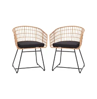 Emma+Oliver Ari Set Of Two All-Weather Faux Rattan Rope Chairs With Padded Cushions For Indoor And Outdoor Use
