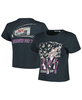 Women's Daydreamer Charcoal Kiss Destroyer Tour '76 Graphic Shrunken T-shirt