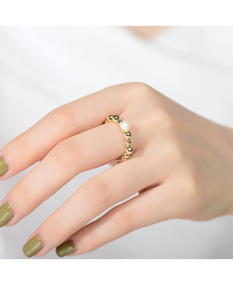 Sterling Silver 14K Gold Plated and 4.5MM Fresh Water Pearl Ring