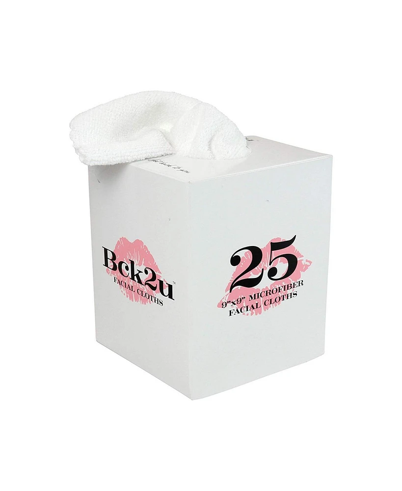 Microfiber Makeup Remover Cloths - (Pack of 25) Reusable Makeup Towels in a Tissue Box Dispenser, Facial Towels for Bathroom, 9 x 9 in, White
