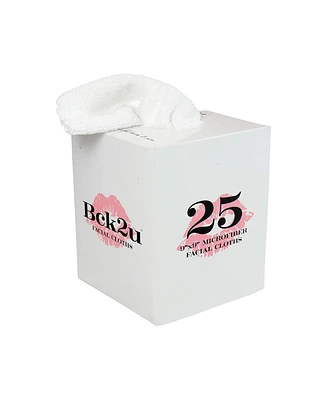 Microfiber Makeup Remover Cloths - (Pack of 25) Reusable Makeup Towels in a Tissue Box Dispenser, Facial Towels for Bathroom, 9 x 9 in, White