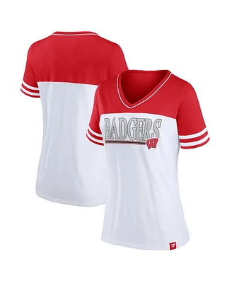 Women's Profile White, Red Wisconsin Badgers Plus Field Game V-Neck T-shirt