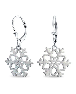 Bling Jewelry Frozen Winter Holiday White Glitter Snowflake Dangle Earrings Sterling Silver