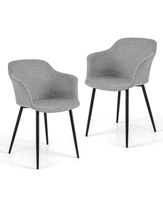 Set of 2 Dining Chairs Upholstered Accent Side with Backrest & Armrest