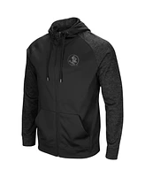 Men's Colosseum Black Florida State Seminoles Blackout 3.0 Tonal Raglan Full-Zip Hoodie