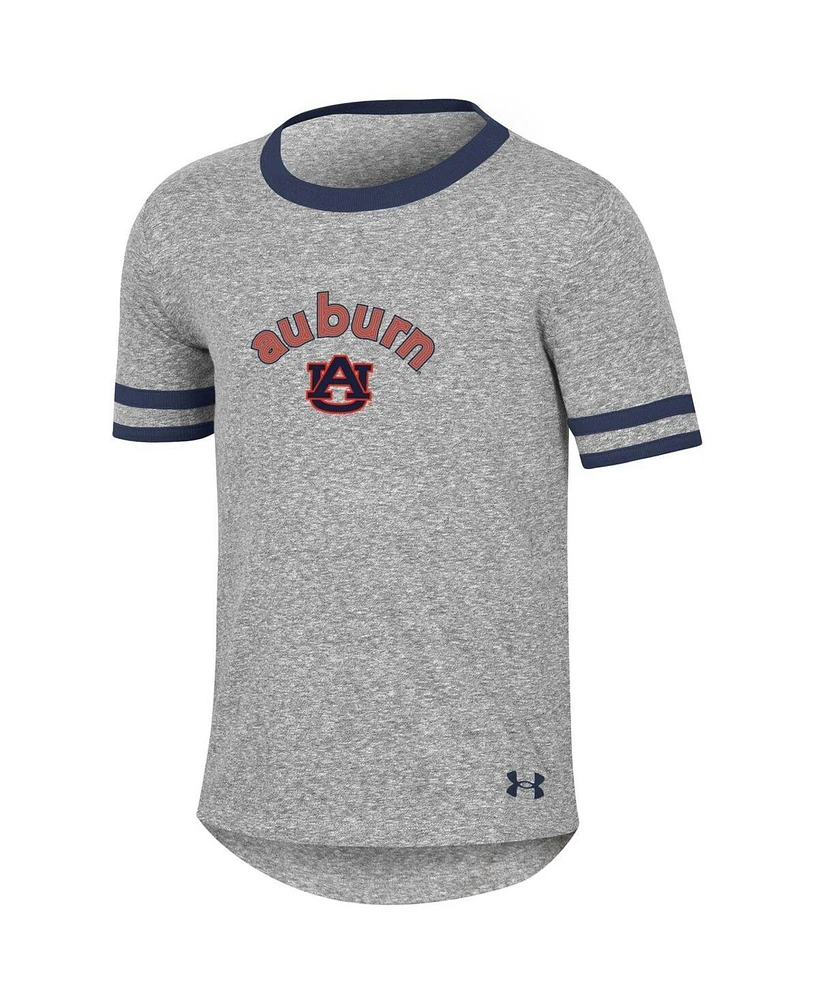 Big Girls Under Armour Heathered Gray Auburn Tigers Siro Slub Novelty T-shirt