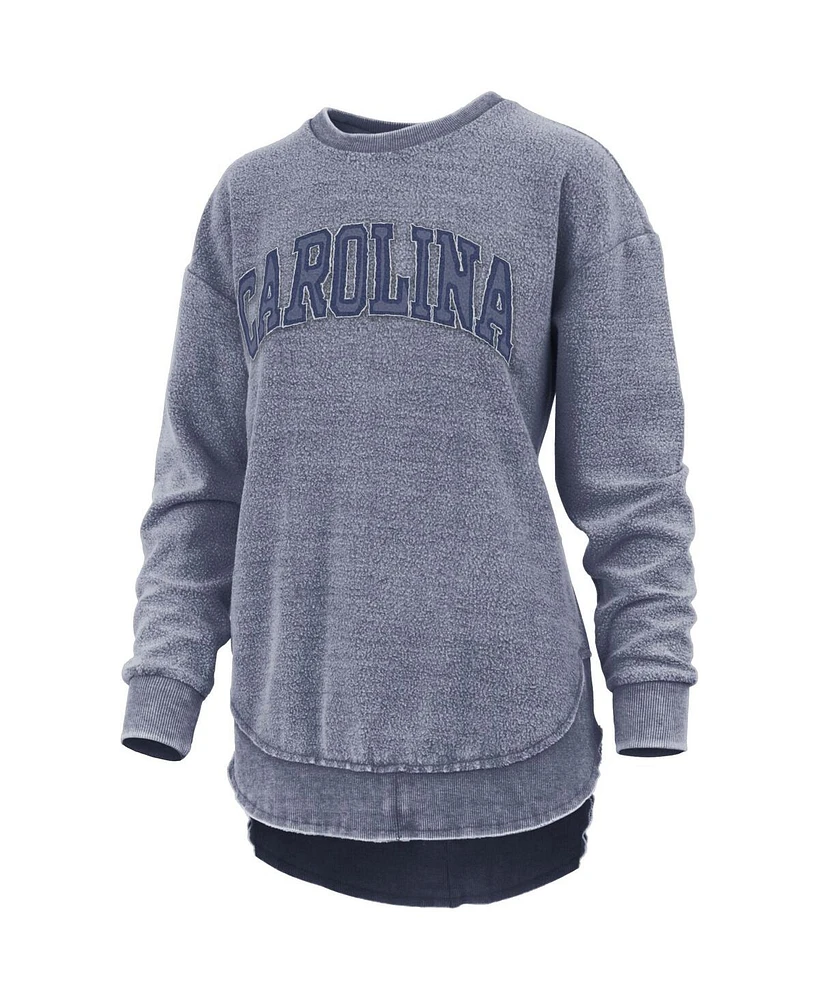 Women's Pressbox Navy Distressed North Carolina Tar Heels Ponchoville Pullover Sweatshirt