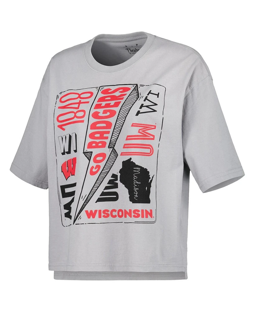 Women's Pressbox Silver Wisconsin Badgers Rock & Roll School of Rock T-shirt