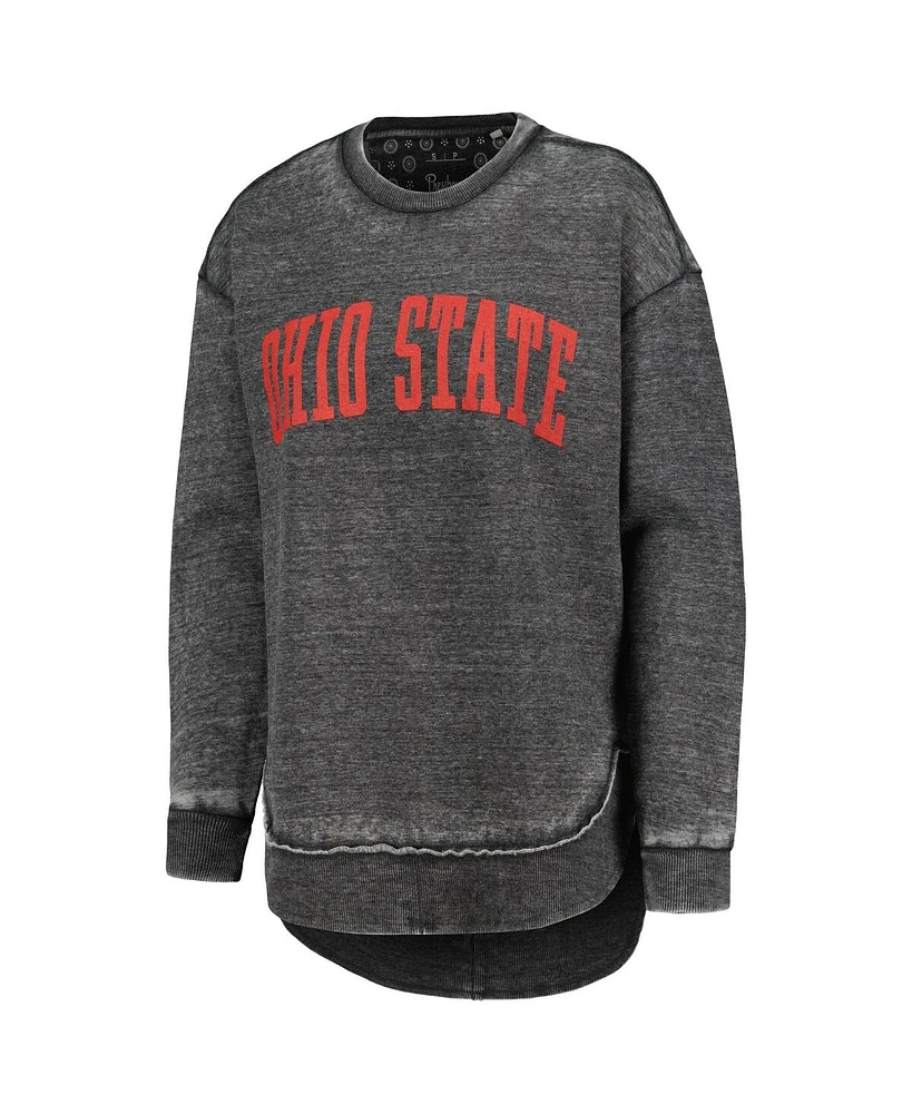 Women's Pressbox Black Distressed Ohio State Buckeyes Vintage-Like Washed Pullover Sweatshirt
