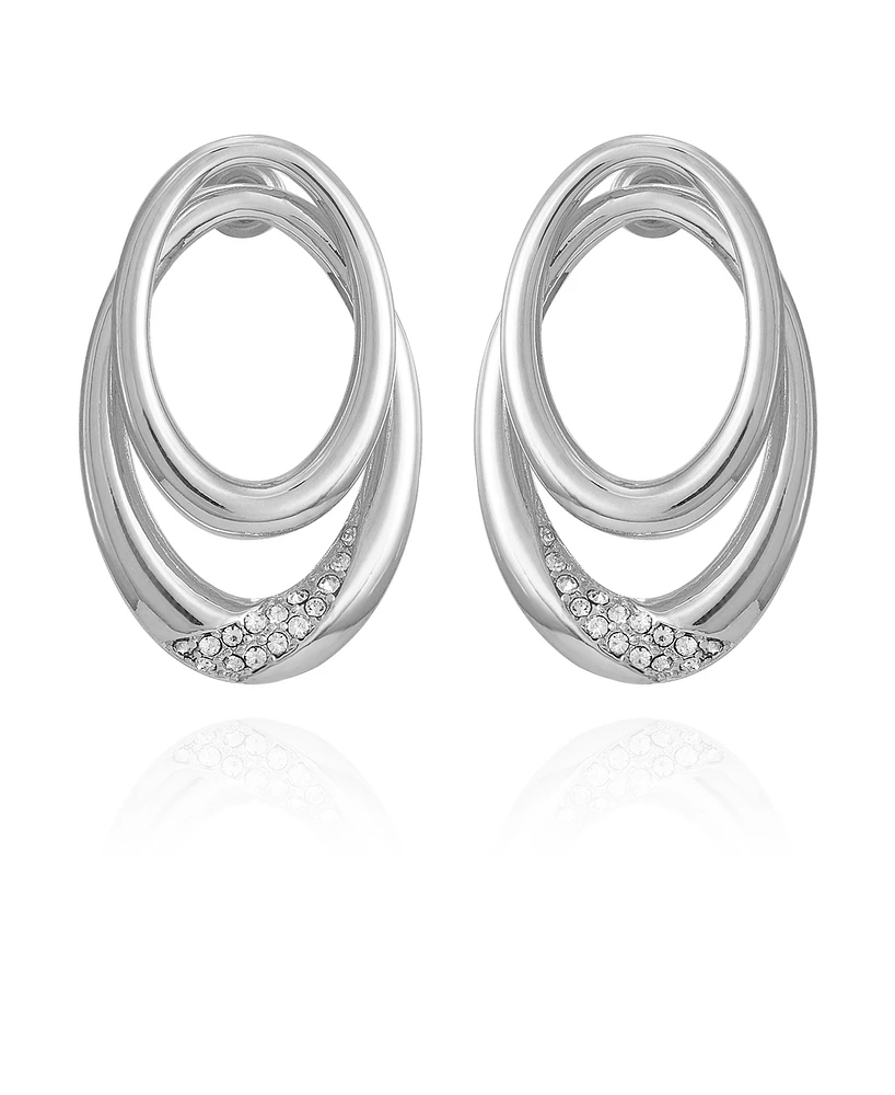 Vince Camuto Silver-Tone Glass Stone Double Hoop Earrings