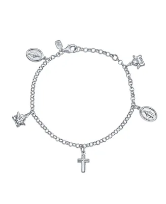 Bling Jewelry Protection Religious Medal Multi Virgin Mary Cross Angels Dangle Charm Bracelet Sterling Silver