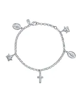 Bling Jewelry Protection Religious Medal Multi Virgin Mary Cross Angels Dangle Charm Bracelet Sterling Silver