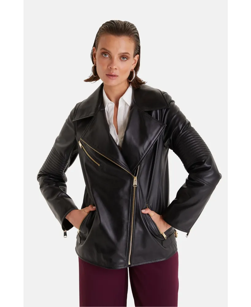 Furniq Uk Women's Genuine Leather Jacket,Nappa Black