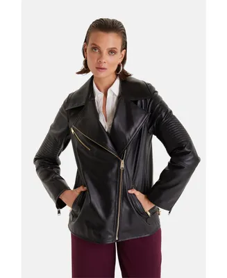 Furniq Uk Women's Genuine Leather Jacket,Nappa Black