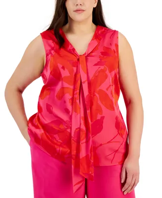 Tahari Asl Plus Size Bow-Neck Sleeveless Blouse