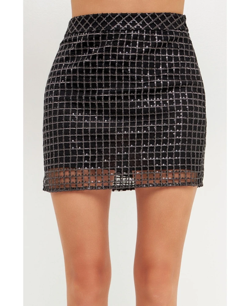 Women's Sequins Gridded Mesh Skirt