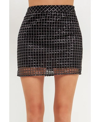 Women's Sequins Gridded Mesh Skirt
