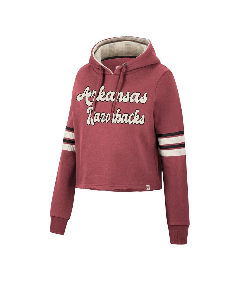 Women's Colosseum Cardinal Arkansas Razorbacks Retro Cropped Pullover Hoodie