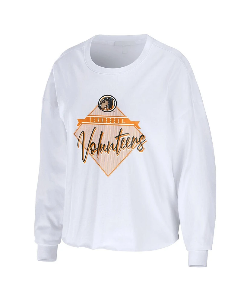 Women's Wear by Erin Andrews White Tennessee Volunteers Diamond Long Sleeve Cropped T-shirt