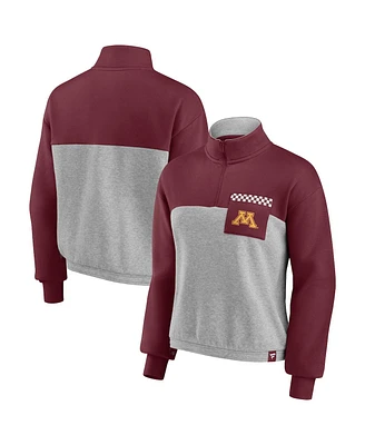 Women's Fanatics Maroon, Heathered Gray Minnesota Golden Gophers Sideline to Colorblock Quarter-Zip Jacket
