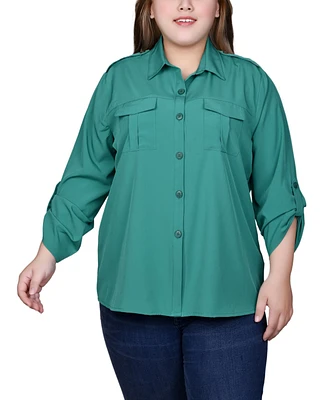 Ny Collection Plus 3/4 Sleeve Roll Tab Blouse