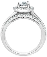 TruMiracle Diamond Halo Three Row Engagement Ring (2 ct. t.w.) in 14k White Gold