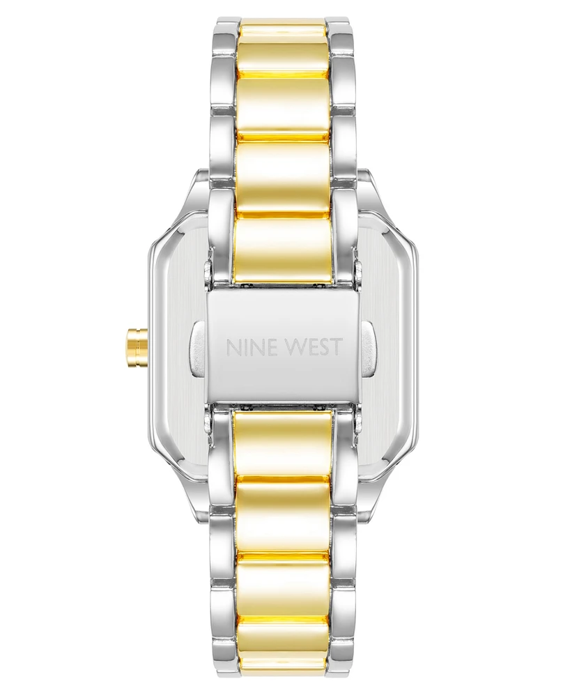 Nine West Women's Quartz Square Two-Tone Alloy Link Bracelet Watch, 27mm