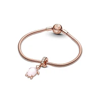 Pandora Cubic Zirconia Murano Glass Pink Sea Turtle Dangle Charm