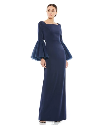 Mac Duggal Women's Flounced Sleeve Full Length Column Gown