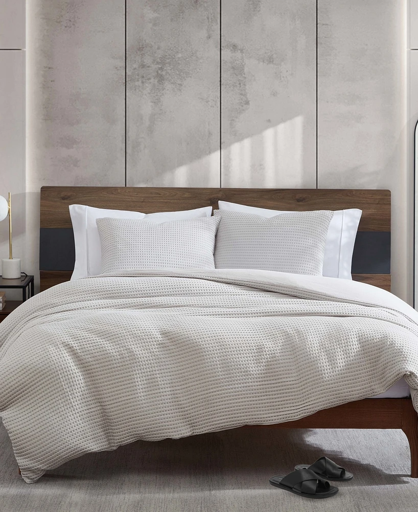 Kenneth Cole New York Solid Waffle 3 Piece Duvet Cover Set