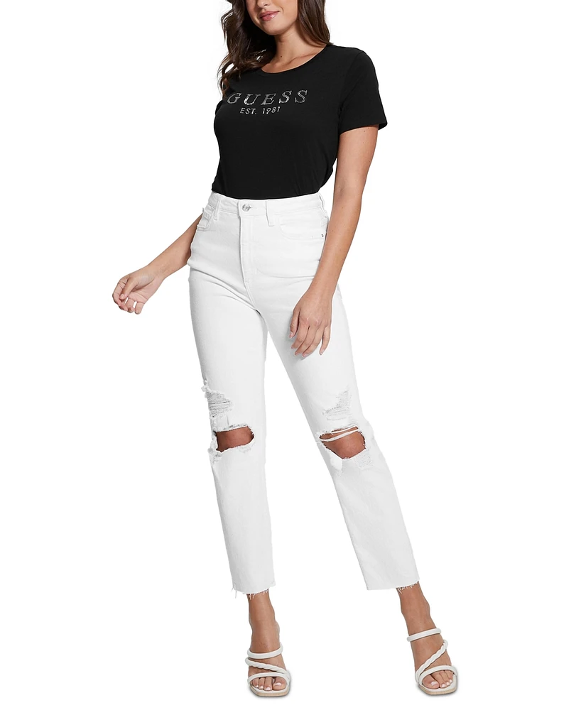 Guess Women's 1981 Crystal Logo Cotton T-Shirt