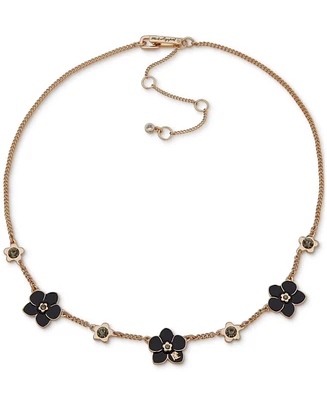 Karl Lagerfeld Paris Gold-Tone Black Flower Frontal Necklace, 16" + 3" extender