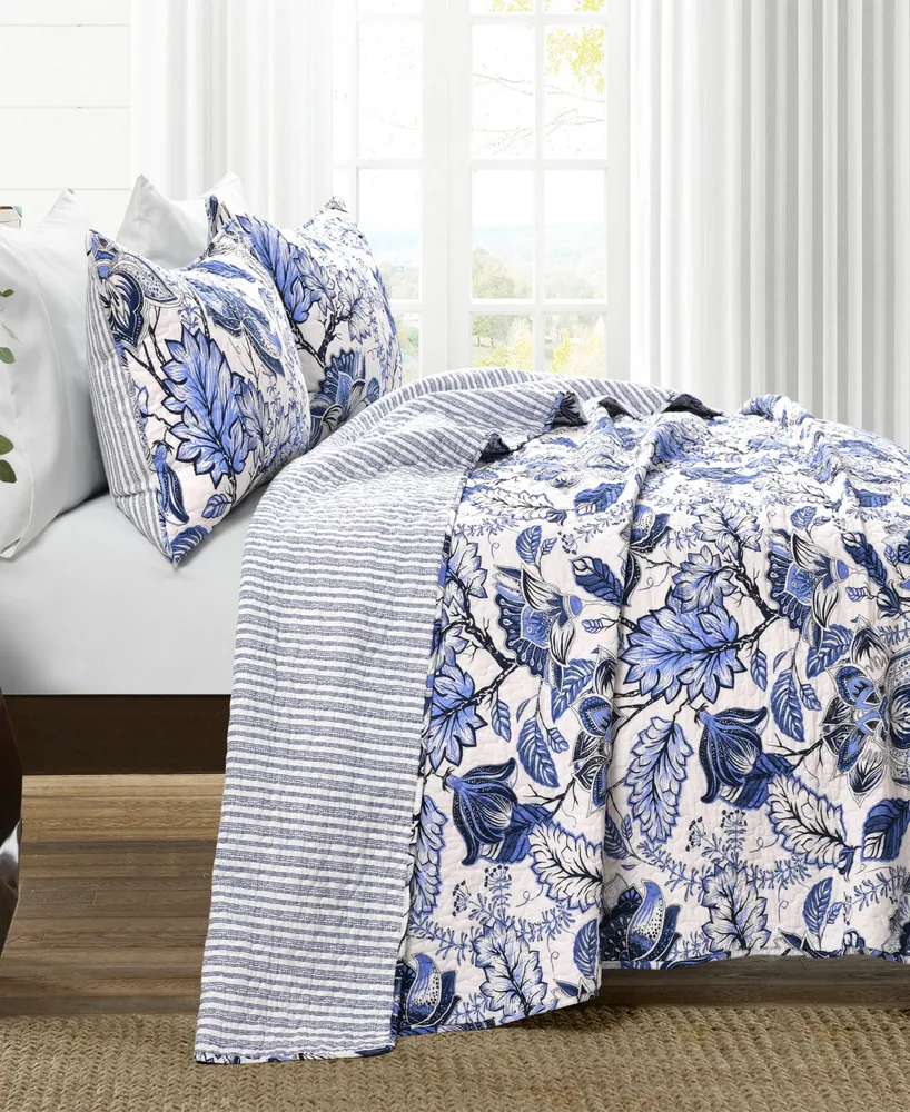 Lush Decor Cynthia Jacobean Reversible 3 Pc Quilt Set, King
