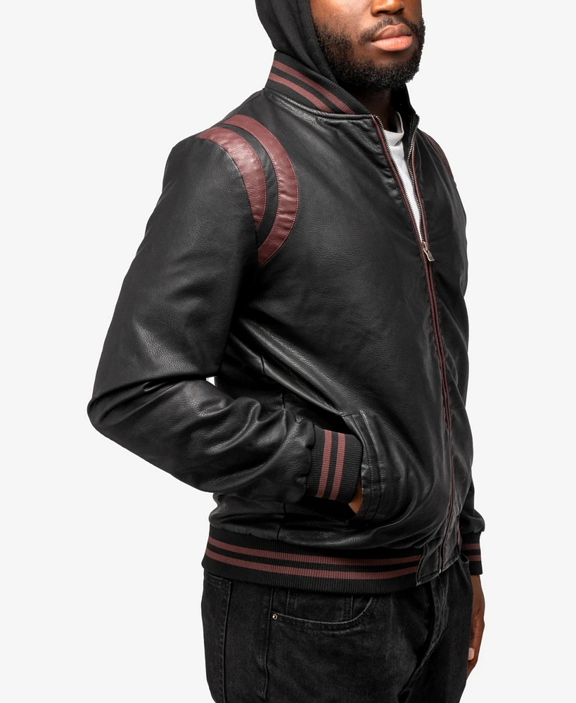 X-Ray Men's Grainy Polyurethane Hooded Jacket with Faux Shearling Lining