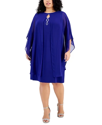 Connected Plus Cape-Overlay Sheath Dress