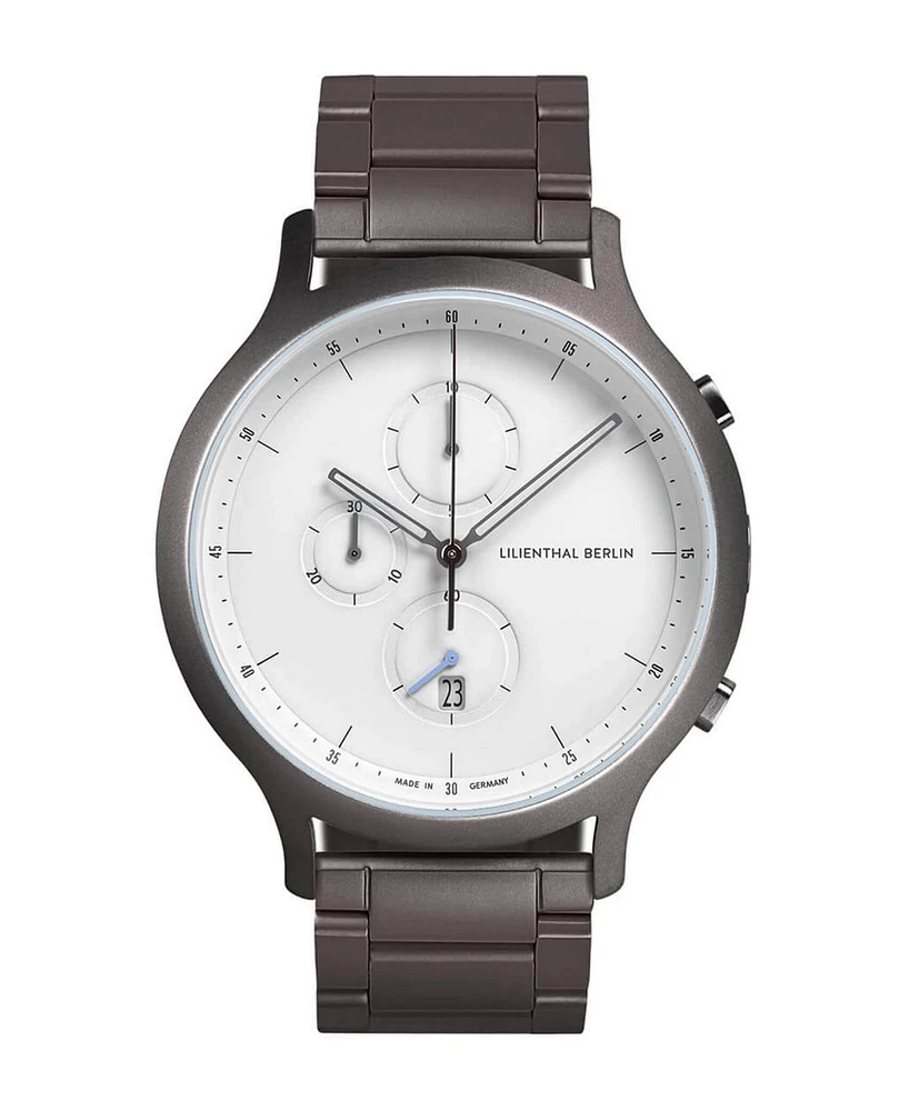 Lilienthal Berlin Men's Gunmetal Chronograph Gunmetal Stainless Steel Link Watch 42mm