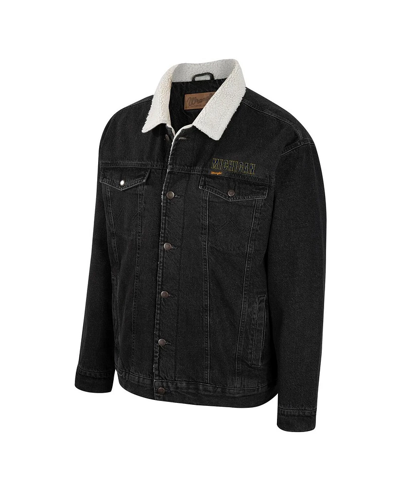 Men's Colosseum x Wrangler Charcoal Michigan Wolverines Western Button-Up Denim Jacket