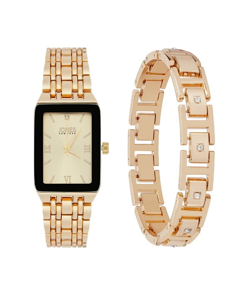 Jones New York Men's Analog Shiny Gold-Tone Metal Watch 31mm Bracelet Gift Set