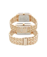 Jones New York Men and Women's Analog Shiny Gold-Tone Metal Bracelet His Hers Watch 40mm, 32mm Gift Set
