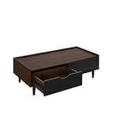 Manhattan Comfort Duane 2-Piece Medium Density Fibreboard Ribbed End Table and Coffee Set