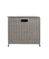 Household Essentials Woven Paper Rope Storage Chest with Hinged Lid and Integrated Handles