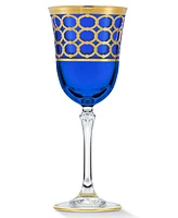Lorren Home Trends Cobalt Blue Wine Goblet with Gold-Tone Rings