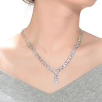Chic Sterling Silver White Gold Plated Cubic Zirconia Drop Necklace