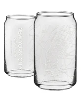 Narbo The Can New York City Map 16 oz Everyday Glassware, Set of 2
