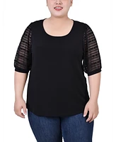 Ny Collection Plus Size Short Burnout Sleeve Scoop Neck Top