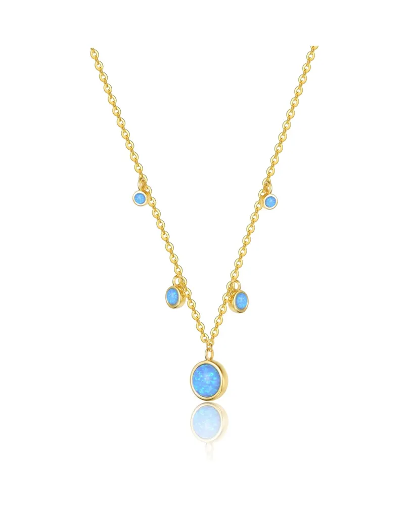GiGiGirl Kids/Young Teens Sterling Silver 14K Gold Plated and Opal Cubic Zirconia Round Spring Ring Pendant Necklace